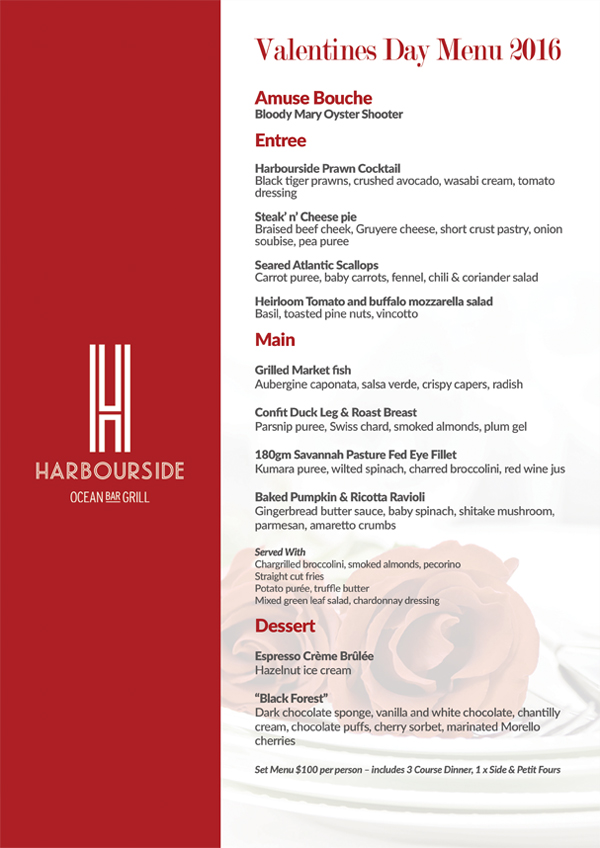 Valentines Day Menu 2016